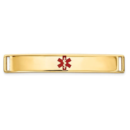 14k Yellow Gold 35x6mm Centered Red Epoxy Enameled Medical ID Plate # 818