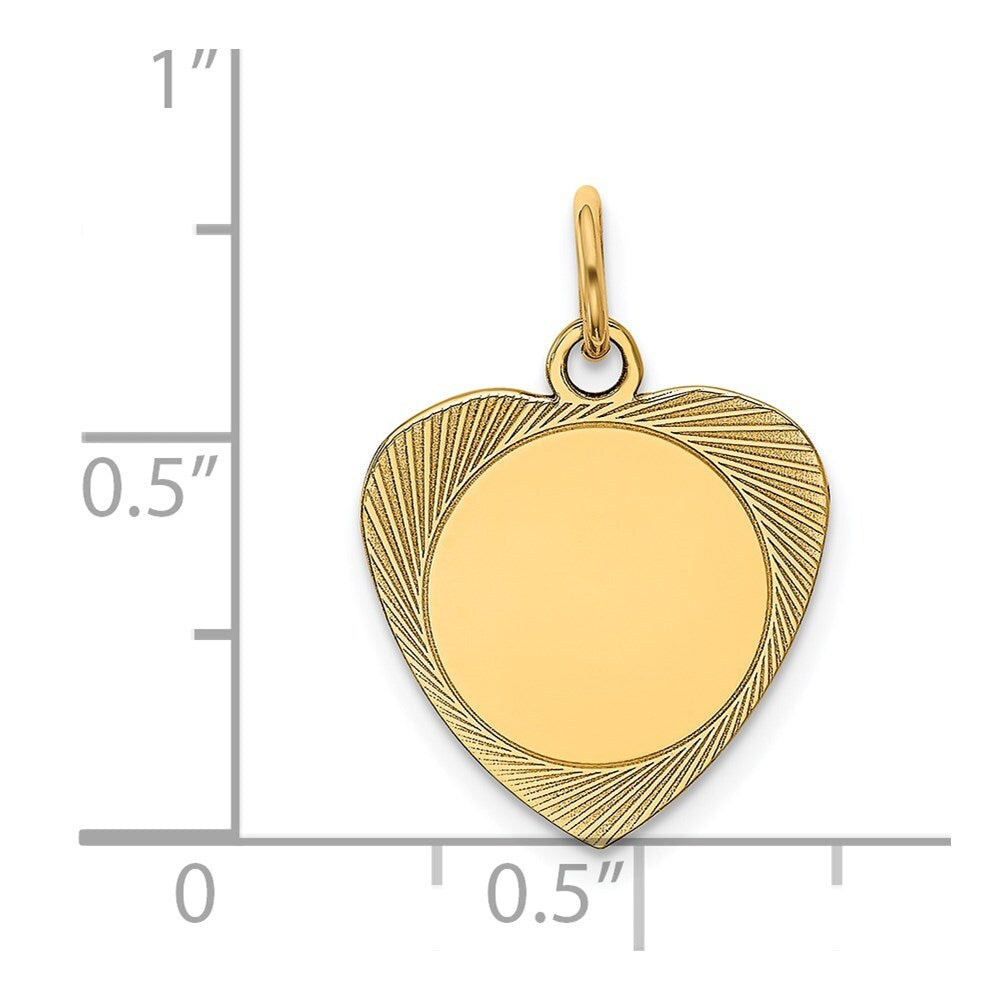 14k Yellow Gold Etched .027 Gauge Engravable Heart Disc Charm Pendant for Women