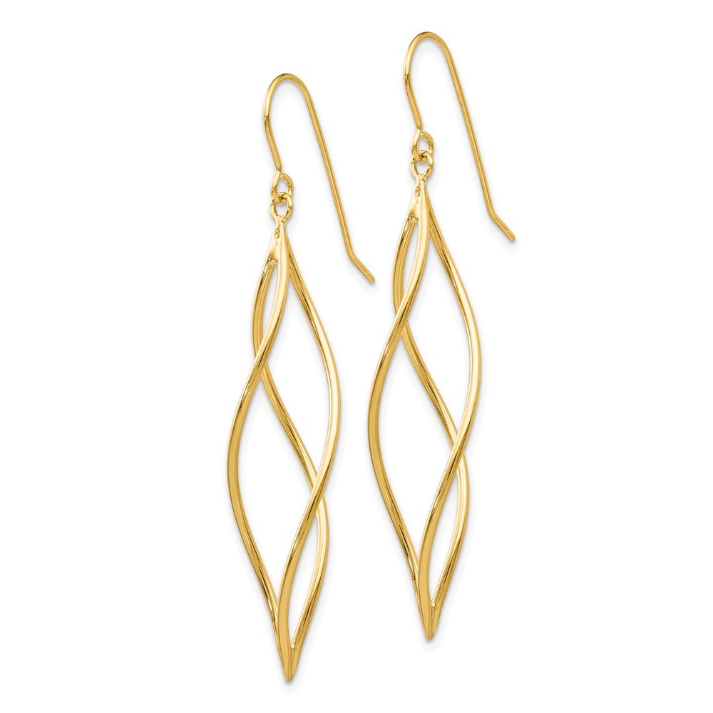 14k Yellow Gold Polished Long Twisted Dangle Earrings