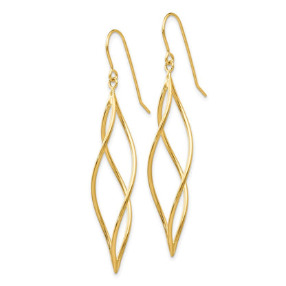 14k Yellow Gold Polished Long Twisted Dangle Earrings