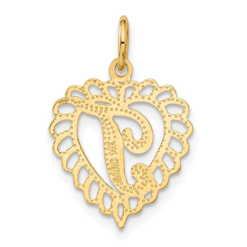 14k Yellow Gold Heart Letter T Charm