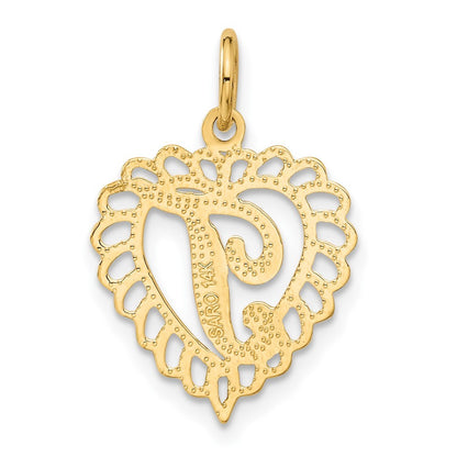 14k Yellow Gold Heart Letter T Charm