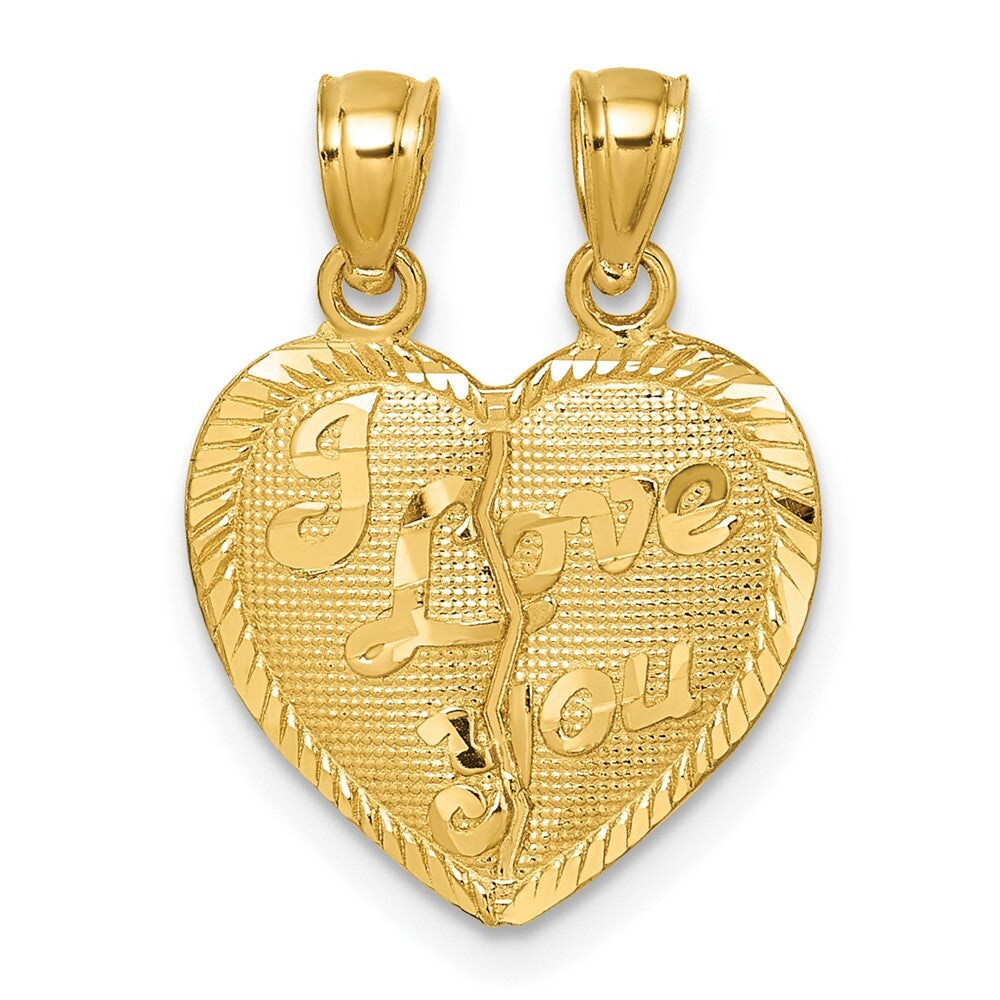 14k Yellow Gold Polished Diamond-cut LOVE YOU Heart Break Apart Pendant