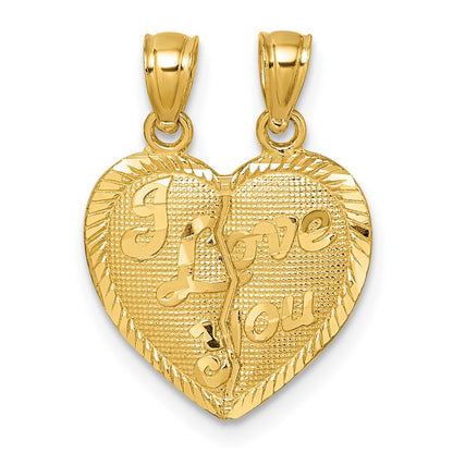 14k Yellow Gold Polished Diamond-cut LOVE YOU Heart Break Apart Pendant