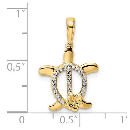 14k Yellow Gold and White Rhodium Diamond-cut Turtle  Flower Pendant for Women