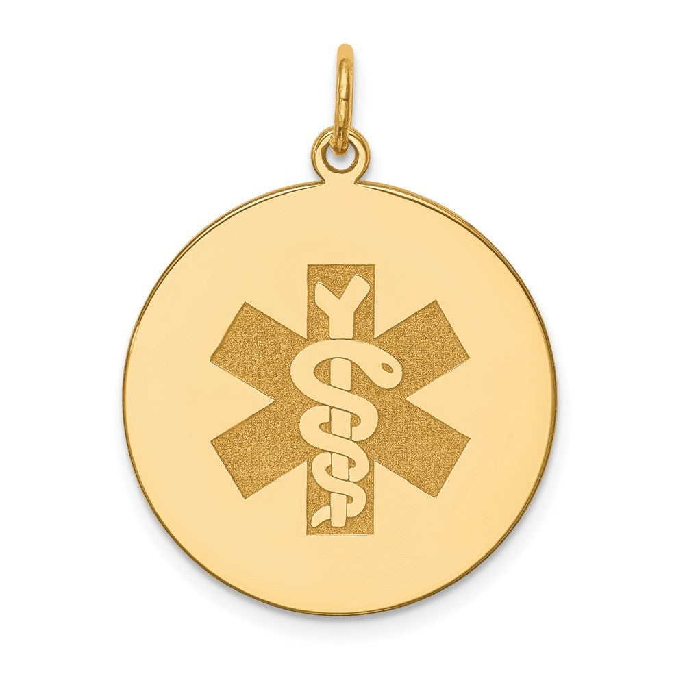 14k Yellow Gold 22mm Round Non-enameled Medical Jewelry Pendant