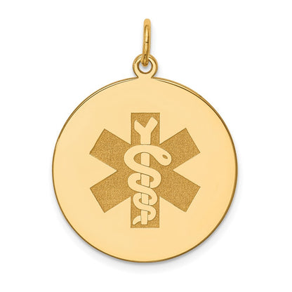 14k Yellow Gold 22mm Round Non-enameled Medical Jewelry Pendant