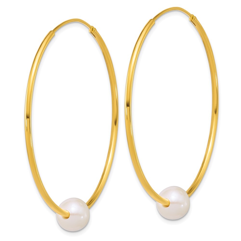 Sterling Silver Gold-plated 8-9mm White Semi-Round Cultured Pearl Hoop Earrings
