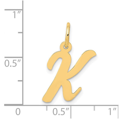 14k Yellow Gold Medium Script Letter K Initial Charm Pendant for Women