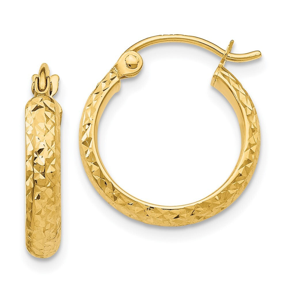 14k Yellow Gold Diamond-cut 2.8x15mm Hollow Hoop Earrings Gift for Women