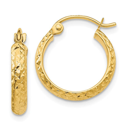 14k Yellow Gold Diamond-cut 2.8x15mm Hollow Hoop Earrings Gift for Women