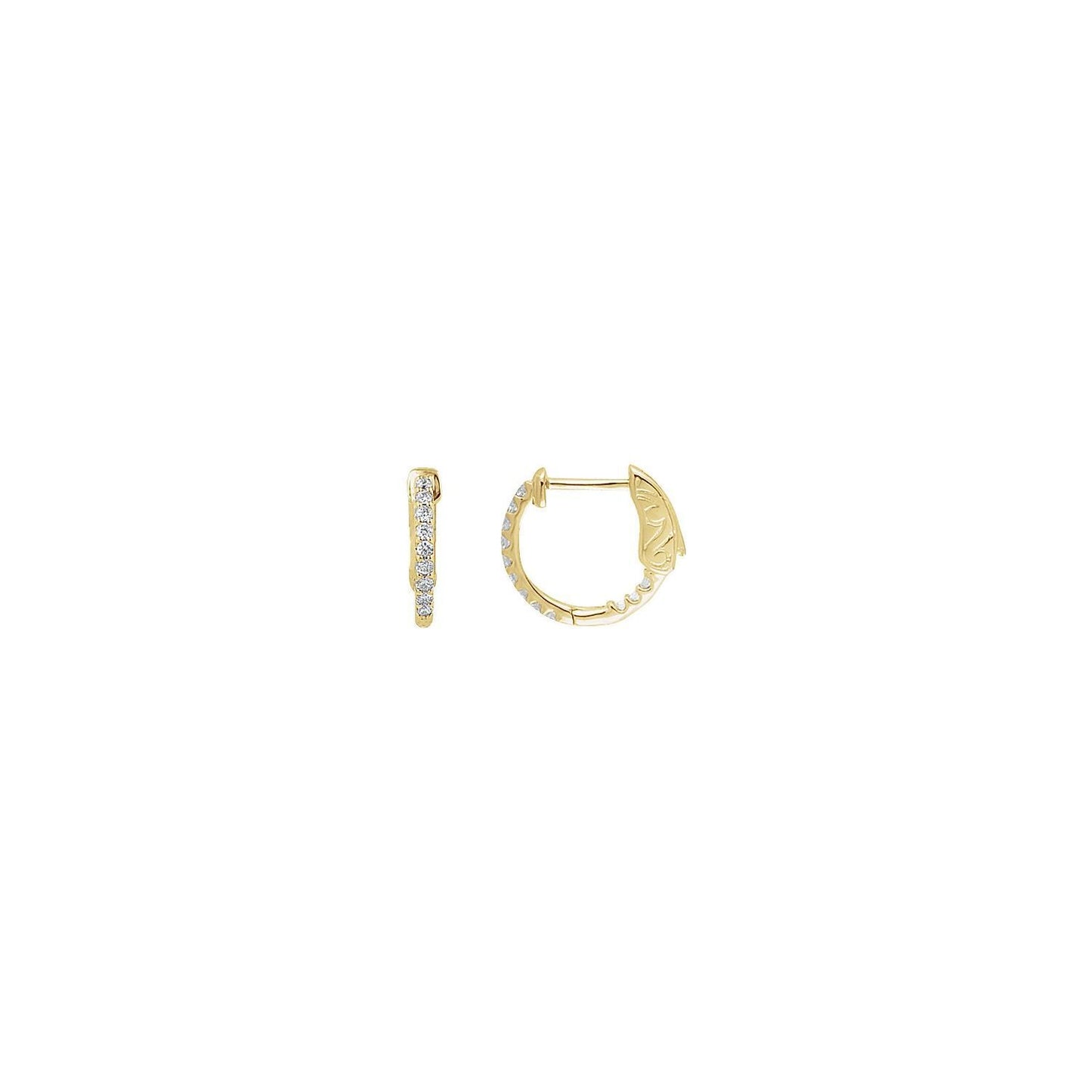 14k Yellow Gold 1/4 CTW Diamond Inside-Outside 14.5 mm Hinged Hoop Earrings