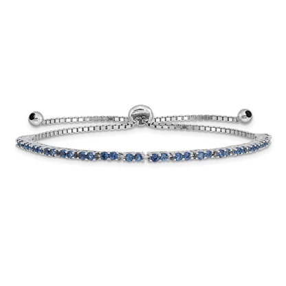 Sterling Silver Rhod-plated September Blue CZ Adjustable Bracelet