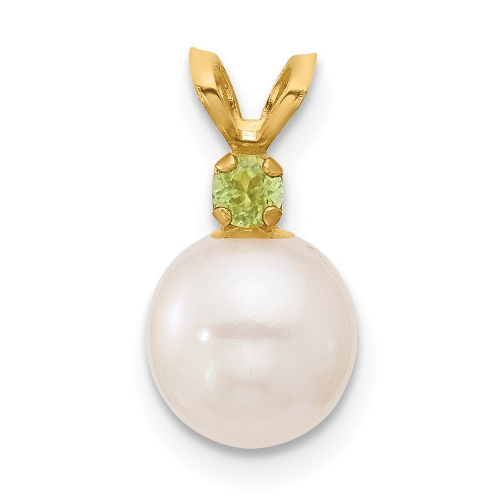 14k Yellow Gold 7-7.5mm White Round Freshwater Cultured Pearl & Peridot Pendant