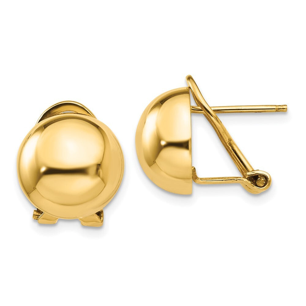 14k Yellow Gold Omega Clip 12mm Half Ball Stud Earrings