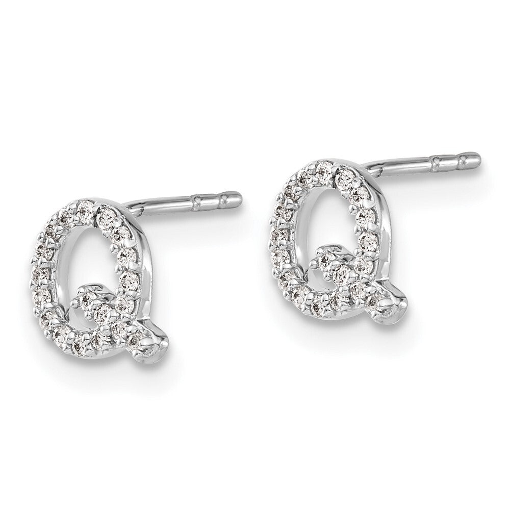 14k White Gold Diamond Initial Q Stud Earrings Gift for Women