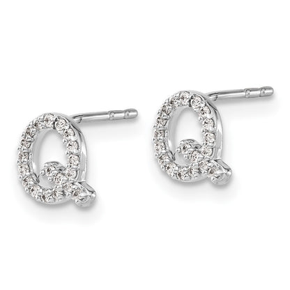 14k White Gold Diamond Initial Q Stud Earrings Gift for Women