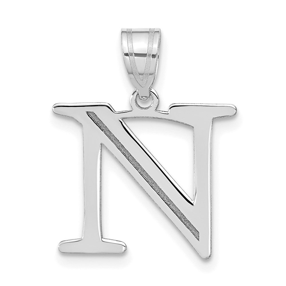 14k White Gold Polished Etched Letter N Initial Pendant