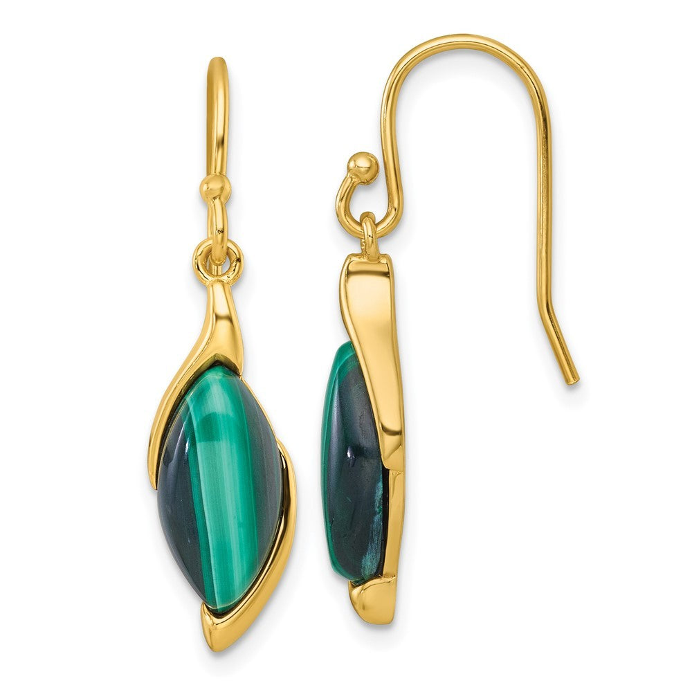 Sterling Silver Gold-Tone Fancy Marquise Malachite Cabochon Dangle Earrings