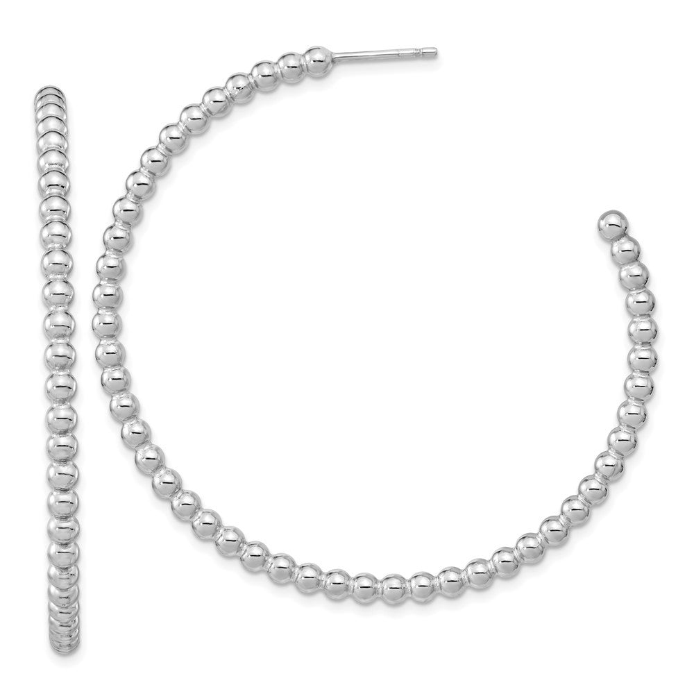 Sterling Silver Rhodium-plated Polished Beaded Hoop Earrings