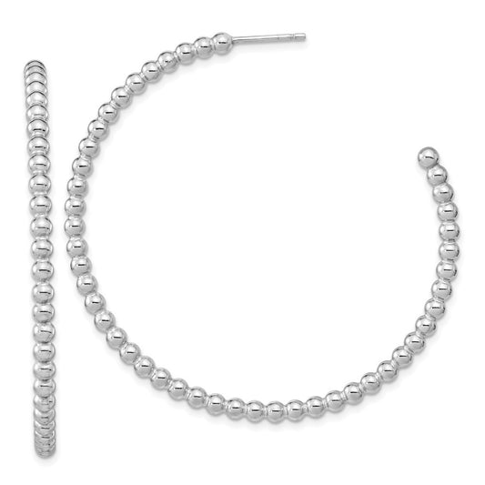 Sterling Silver Rhodium-plated Polished Beaded Hoop Earrings