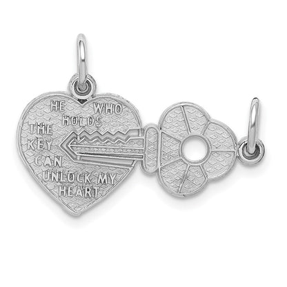 14k White Gold Key and Heart Break-apart Charm Pendant