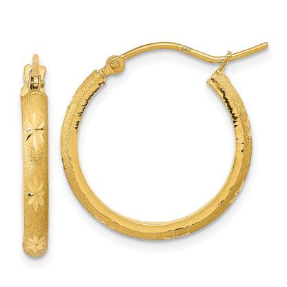 14k Yellow Gold Polished and Satin Diamond-cut Hoop Earrings Gift for Women