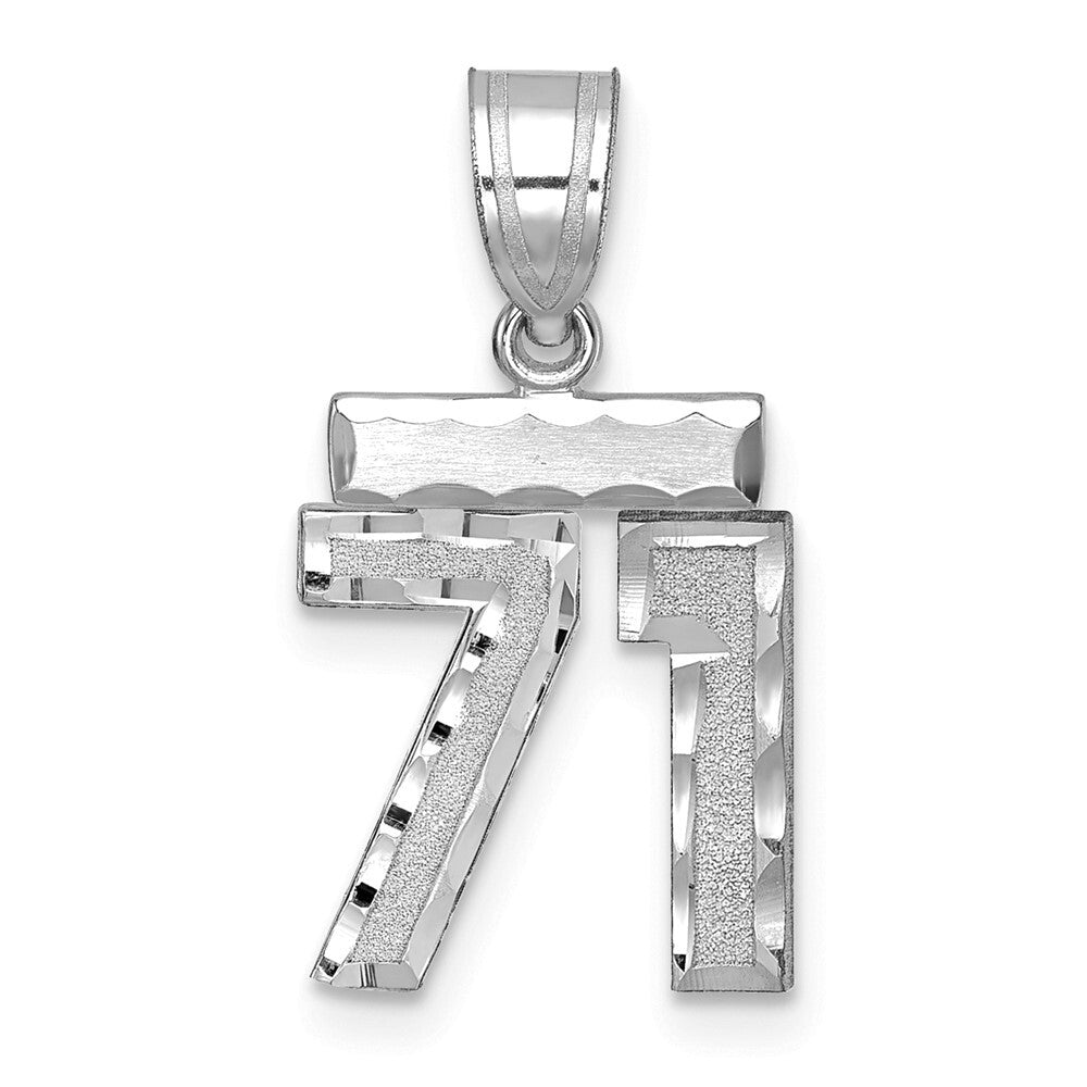 14k White Gold Small Brushed Diamond-cut Number 71 Charm Pendant for Women
