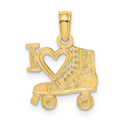 14k Yellow Gold I HEART w/Roller Skate Charm