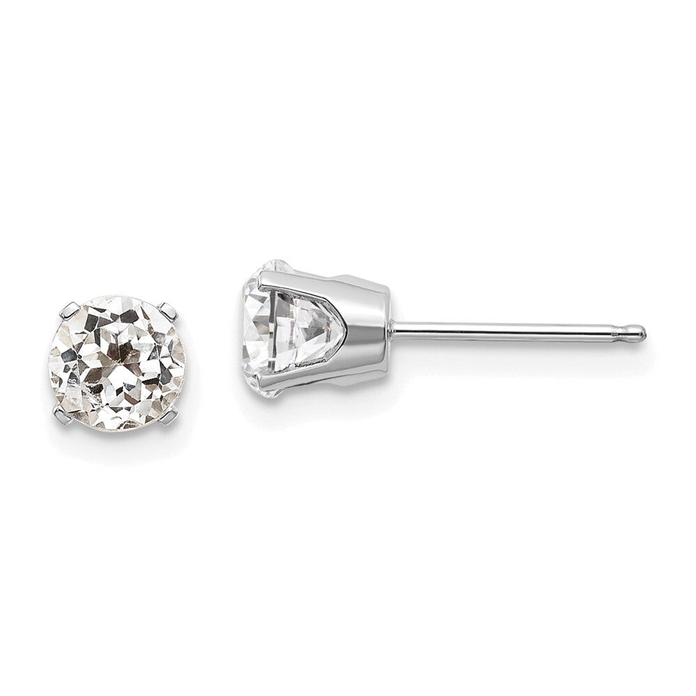 14k White Gold 5mm White Topaz Stud Earrings Gift for Women