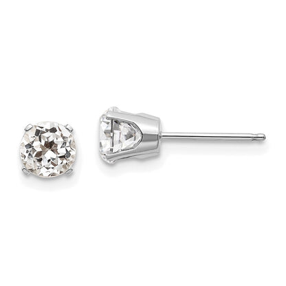 14k White Gold 5mm White Topaz Stud Earrings Gift for Women