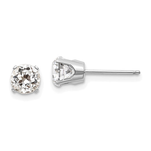 14k White Gold 5mm White Topaz Stud Earrings Gift for Women