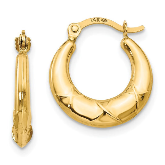14k Yellow Gold Hollow X Hoop Earrings Gift for Women