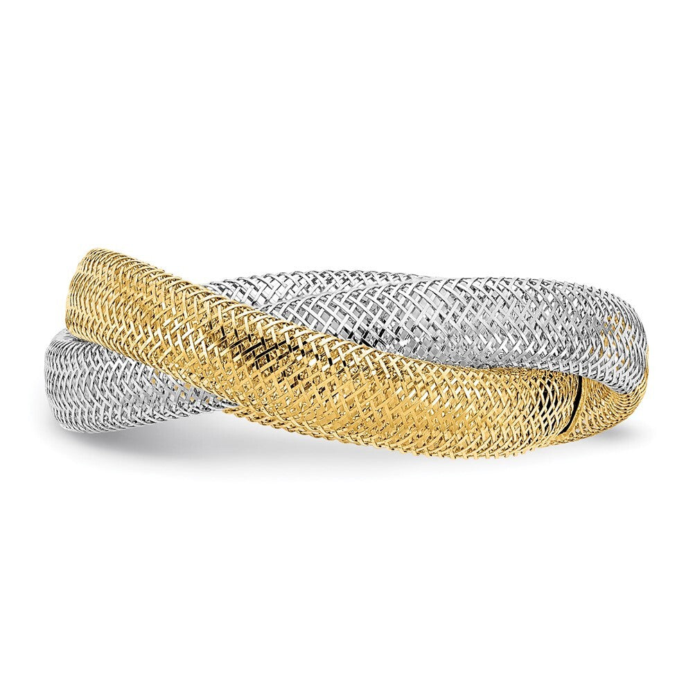 14K Yellow Gold with Rhodium Woven Mesh Stretch Ring
