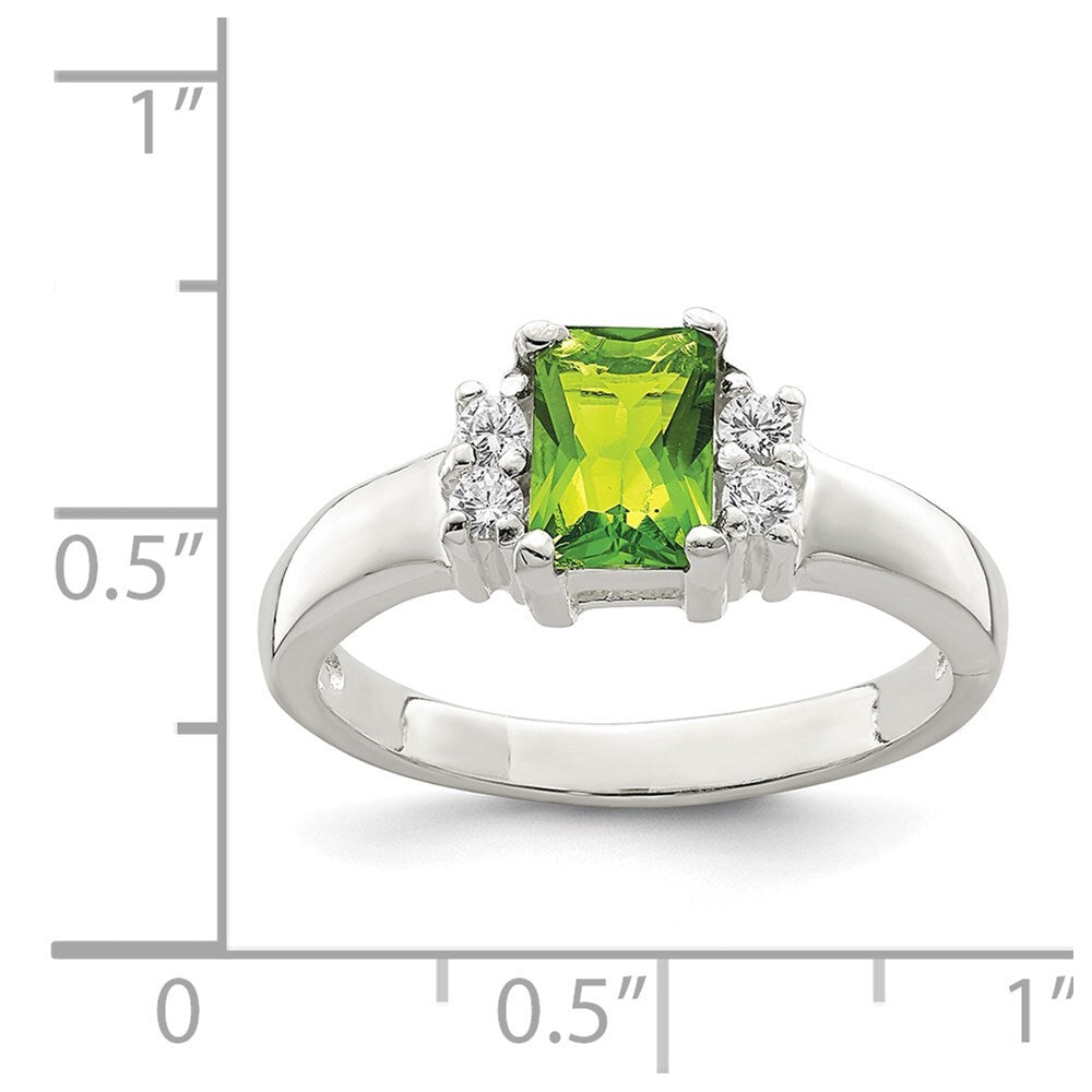 Sterling Silver Lime Green & White Cubic Zirconia Ring Size 8