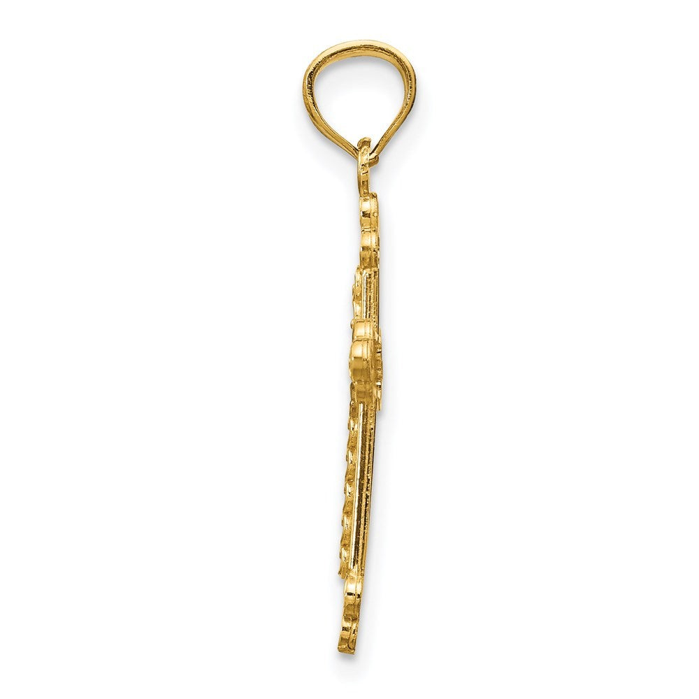 14k Yellow Gold w Rhodium Budded Cross Pendant
