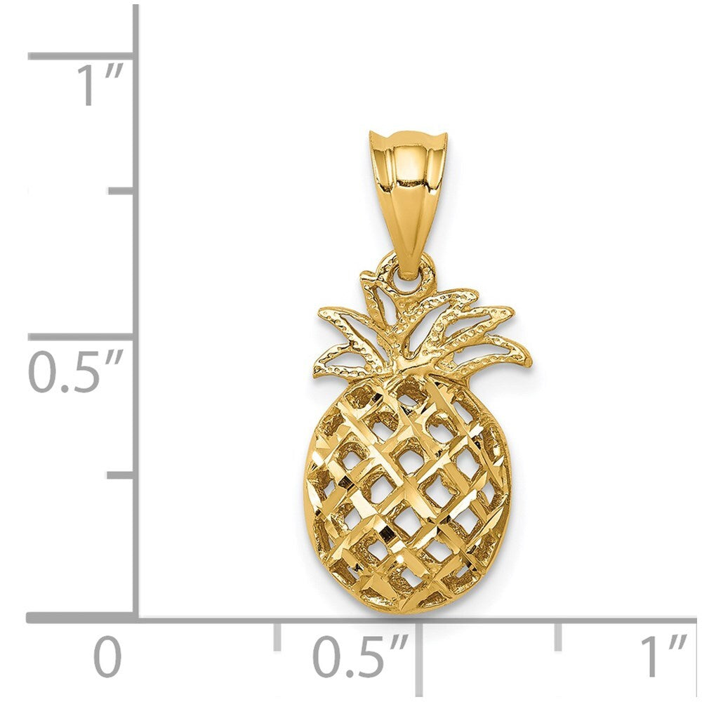 14k Yellow Gold Polished & Diamond-cut 3D Pineapple Pendant for Women