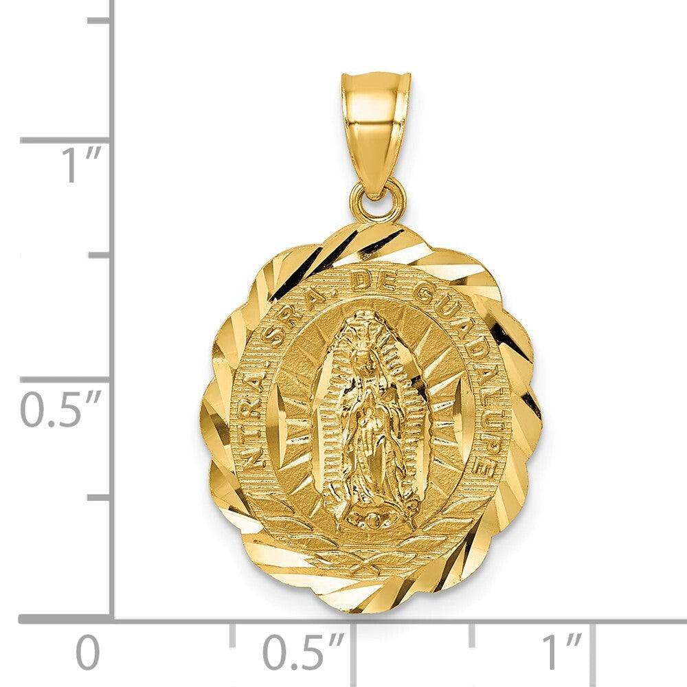 14k Yellow Gold Polished Diamond-cut Spanish Version Lady of Guadalupe Pendant
