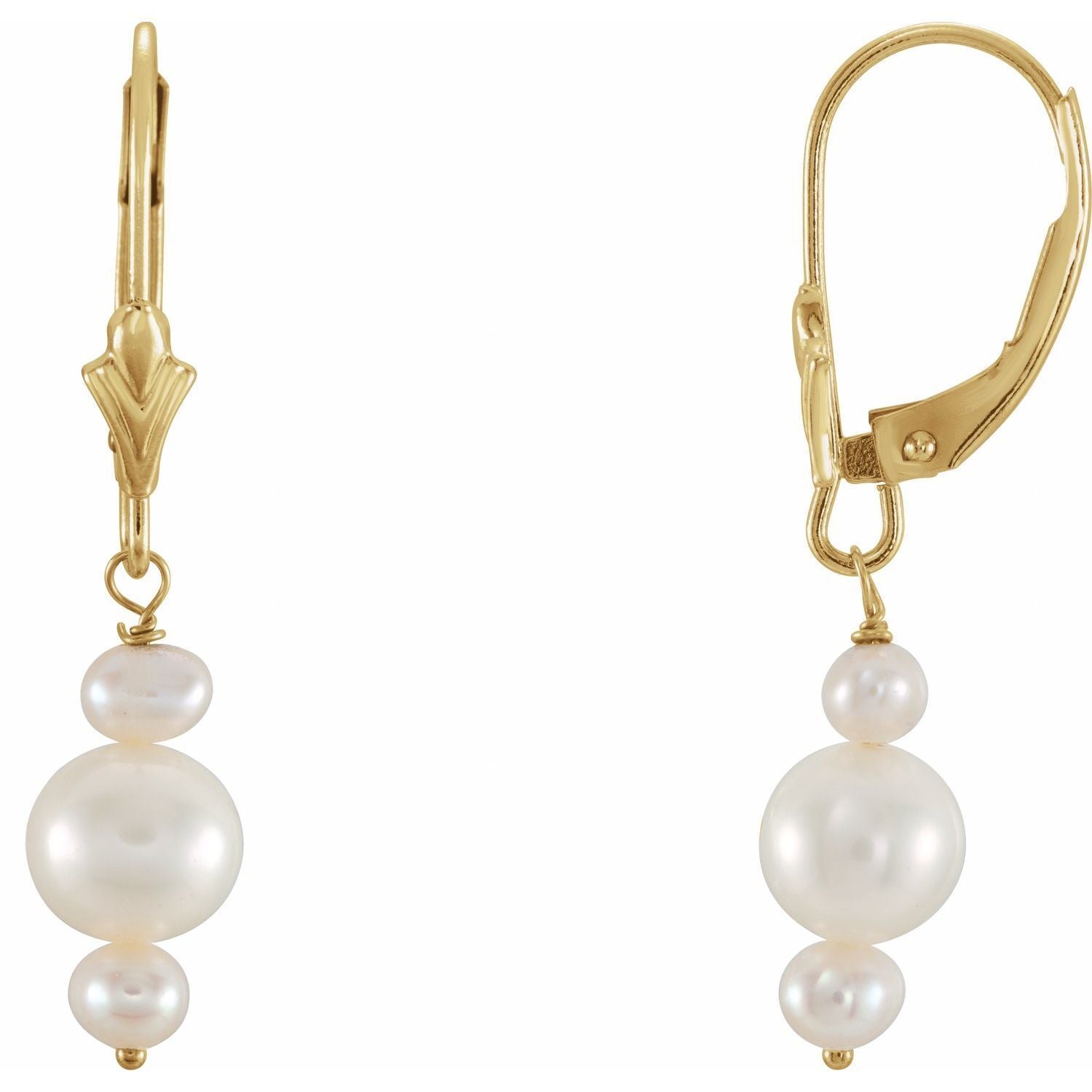 Gift for Mothers 14k Yellow Gold Cultured White Freshwater Pearl Stud Earrings