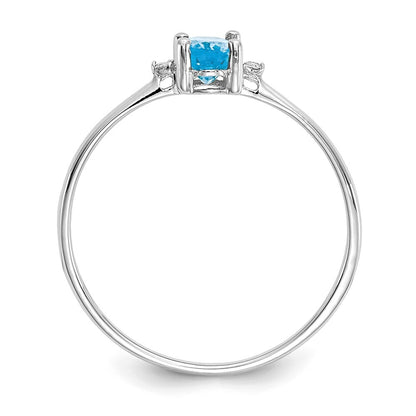 14k White Gold Diamond & Blue Topaz Birthstone Ring