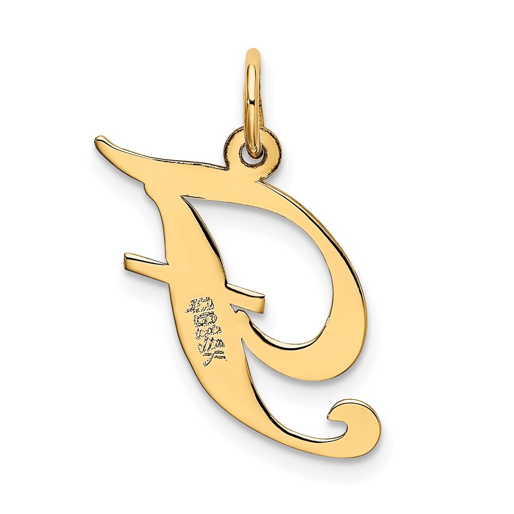 14k Yellow Gold Medium Fancy Script Letter F Initial Charm Pendant for Women