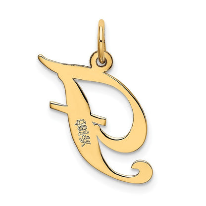 14k Yellow Gold Medium Fancy Script Letter F Initial Charm Pendant for Women