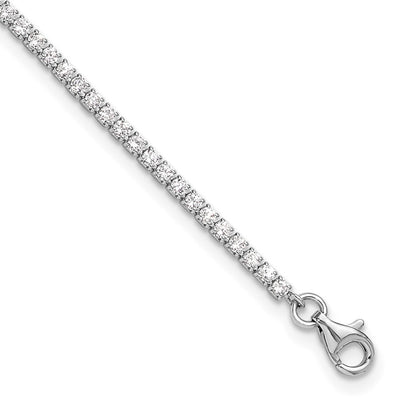 Sterling Silver Rhodium-plated 2mm CZ 10" Anklet