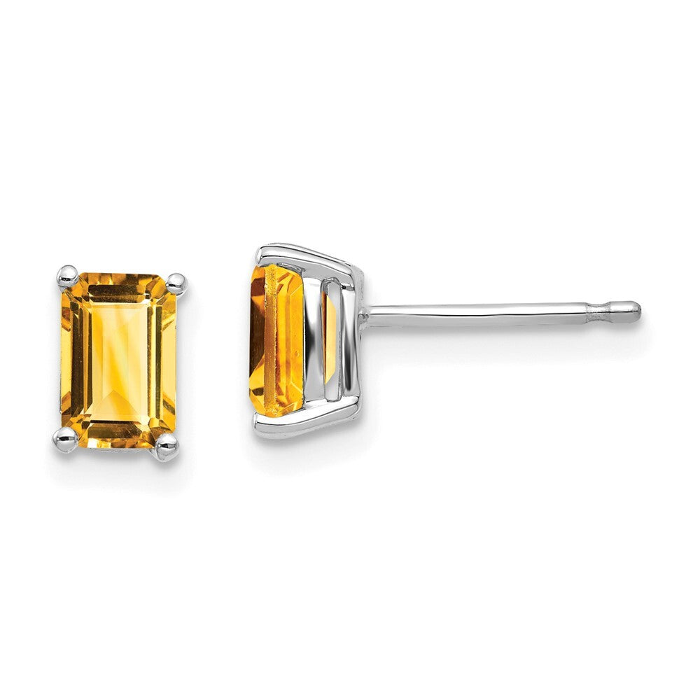 14k White Gold 6x4mm Emerald Cut Citrine Stud Earrings Gift for Women
