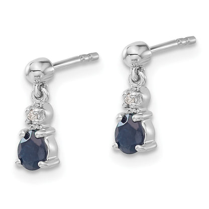 14k White Gold Blue Sapphire and Diamond Dangle Earrings