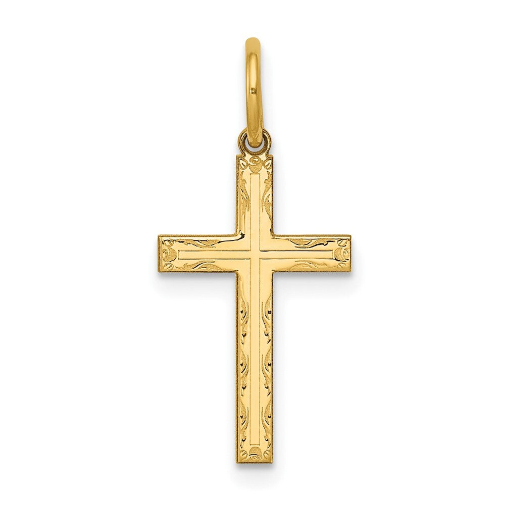 14k Yellow Gold Laser Designed Cross Charm Pendant for Women
