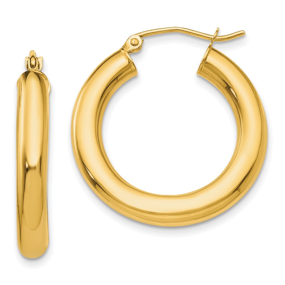 14k Yellow Gold Polished 4mm Tube Hoop Earrings Gift for Women