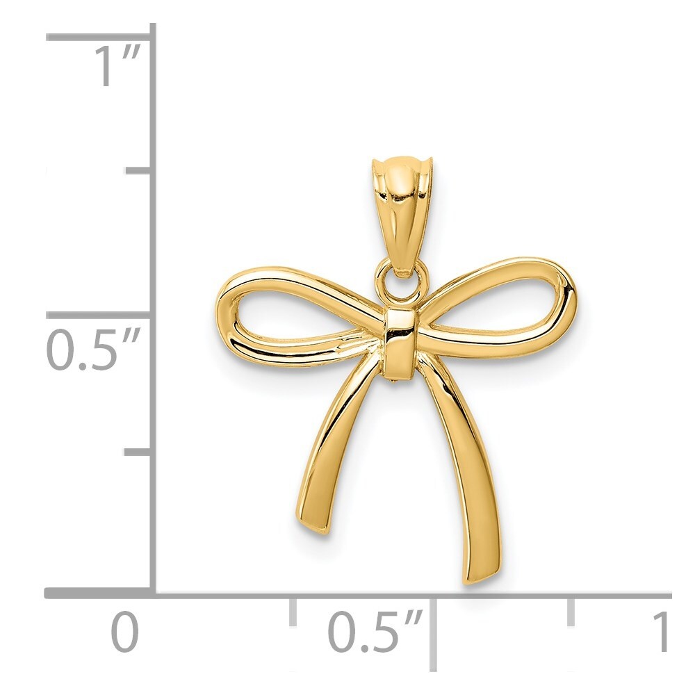 14k Yellow Gold Gold Polished Small Ribbon Bow Pendant for Women