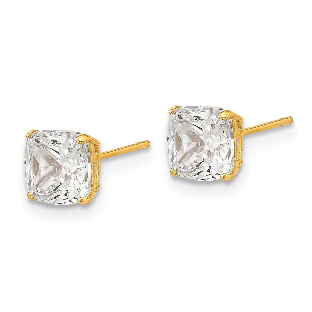 14k Yellow Gold Polished 6x6 Cushion Cut CZ Stud Earrings