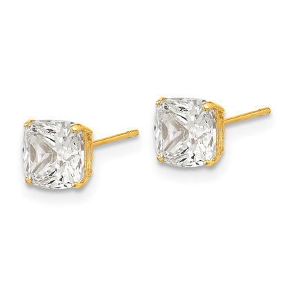 14k Yellow Gold Polished 6x6 Cushion Cut CZ Stud Earrings